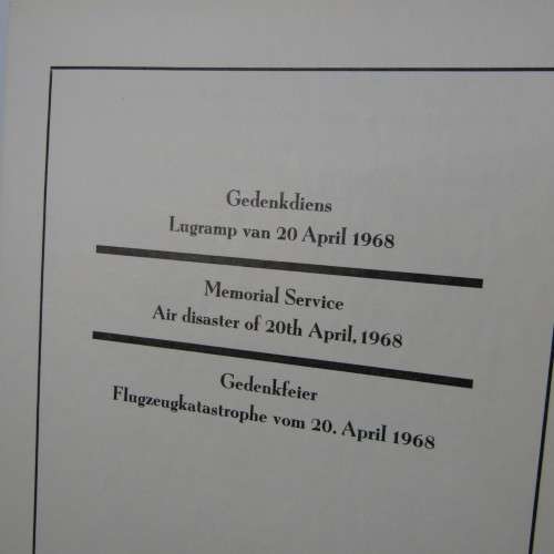 Original Memorial service booklet for Windhoek Air Disaster 20 April 1968 of SA Airways flight 228