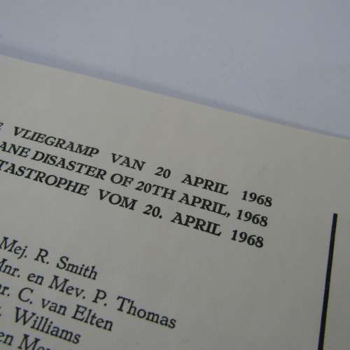 Original Memorial service booklet for Windhoek Air Disaster 20 April 1968 of SA Airways flight 228