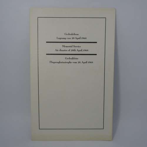 Original Memorial service booklet for Windhoek Air Disaster 20 April 1968 of SA Airways flight 228