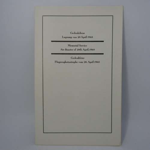 Original Memorial service booklet for Windhoek Air Disaster 20 April 1968 of SA Airways flight 228