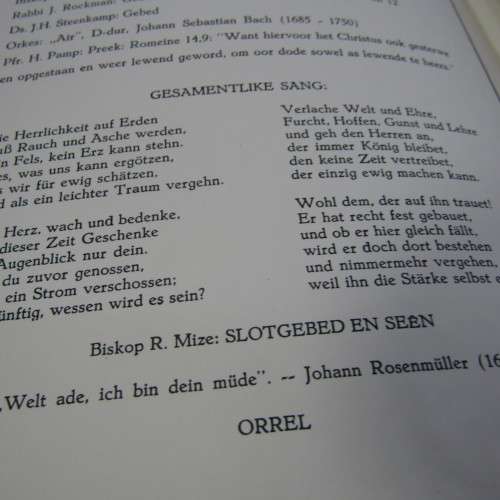 Original Memorial service booklet for Windhoek Air Disaster 20 April 1968 of SA Airways flight 228