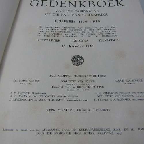 Gedenkboek van die ossewaens op die pad van Suid-Afrika - 1940 issued