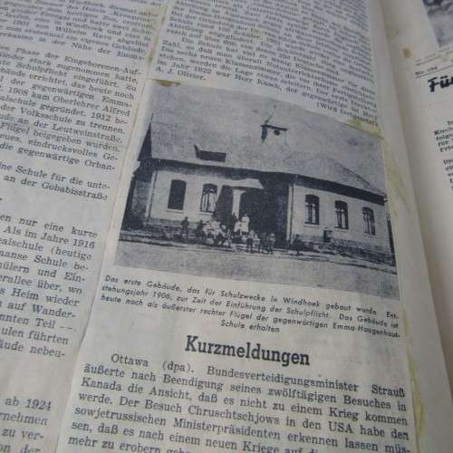 1960`s Windhoek newspaper press cuttings - e.g Kaiserliche Schutztruppe, schools in SWA