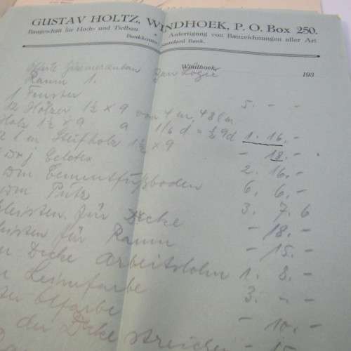 1931 Original paperwork to CA Logie - for building of house on ERF 20 Windhoek