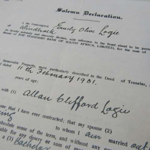 1931 Original paperwork to CA Logie - for building of house on ERF 20 Windhoek