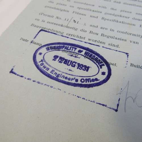 1931 Original paperwork to CA Logie - for building of house on ERF 20 Windhoek