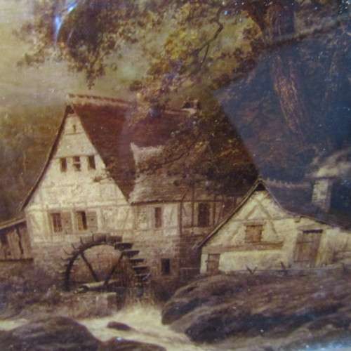 Antique Franz Hanfstaeng Verre Eglomise glass art reproduction of CL Fahrbacb`s work - circa 1900