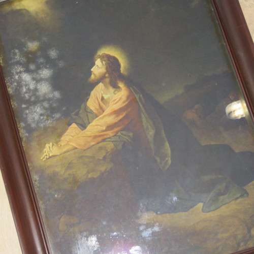 Antique Picture with frame - Christ in the Garden of Gethsemane - Sizes in description