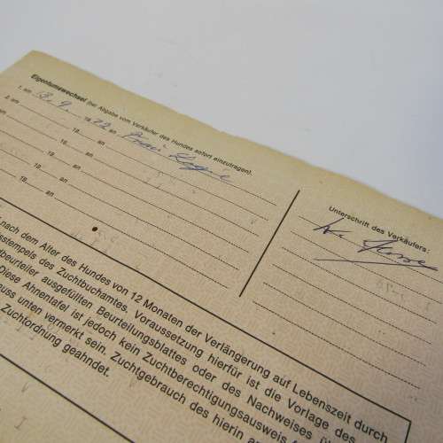 Record for German Shepard dog Cilla vom Poppelhain 1972 - South West Africa - with vaccination certi