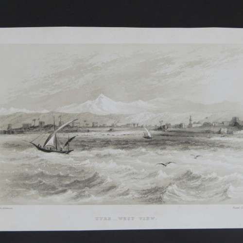 Engraving by JH le Keux from painting by Lt. Col. Allderson - Tyre - West view - early 1800s
