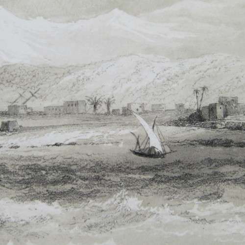 Engraving by JH le Keux from painting by Lt. Col. Allderson - Tyre - West view - early 1800s