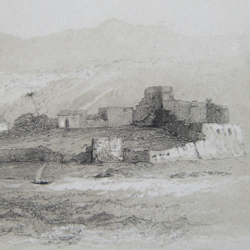 Engraving by JH le Keux from painting by Lt. Col. Allderson - Tyre - West view - early 1800s