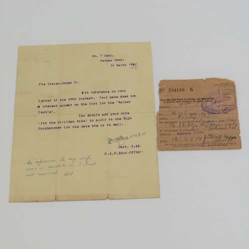 WW1 pass to soldier Pte Kisbey-Green for leave 15/3/1919 to 15/6/1919 just post WW1