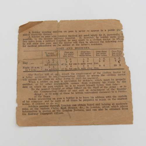 WW1 pass to soldier Pte Kisbey-Green for leave 15/3/1919 to 15/6/1919 just post WW1