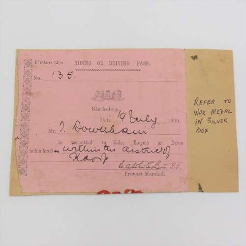 Boer War Riding or driving pass within the district of Klerksdorp 19 July 1900