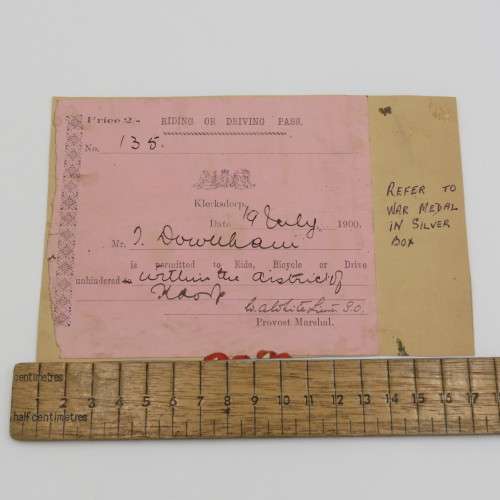 Boer War Riding or driving pass within the district of Klerksdorp 19 July 1900