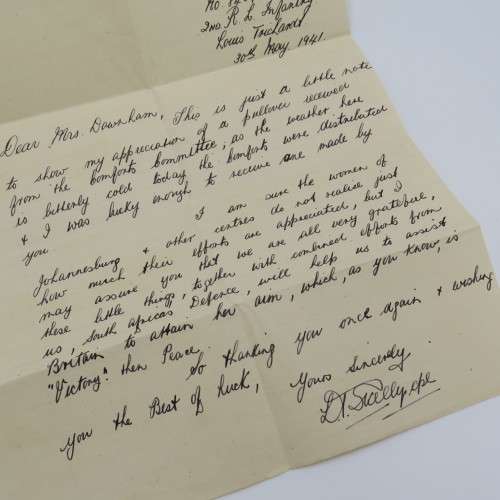 WW2 letter to Home comforts lady thanking her for a jersey - 1941 from Corporal Kelly