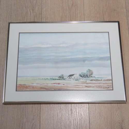Watercolor landscape painting of farm by Richard Defterers