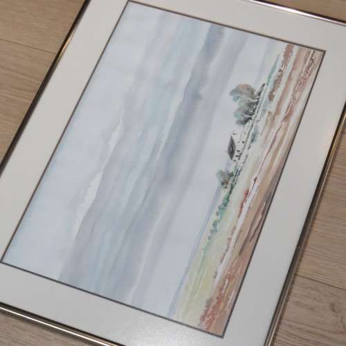 Watercolor landscape painting of farm by Richard Defterers