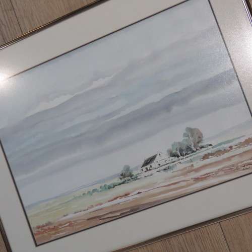 Watercolor landscape painting of farm by Richard Defterers