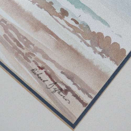 Watercolor landscape painting of farm by Richard Defterers