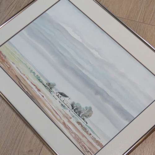 Watercolor landscape painting of farm by Richard Defterers