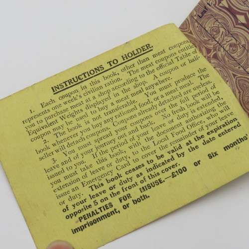 WW1 Soldier ration book dated 3 De  1918 - Belonged to PTE Kisbey-Green