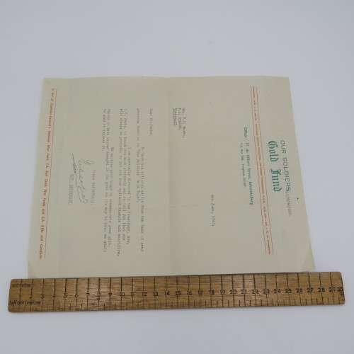 Thank you letter from the secretary of the WW2 gold fund to Mrs. FJ Roots - 1942
