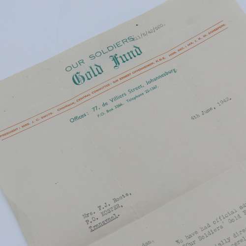 Thank you letter from the secretary of the WW2 gold fund to Mrs. FJ Roots - 1942