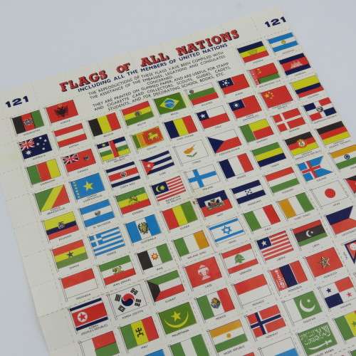 Full page of Flags of all nations - Vintage - Unused on gummed paper
