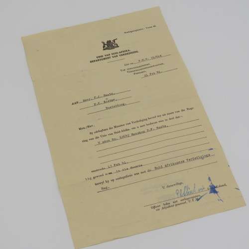 Union of South Africa 1941 letter to inform mother that her son was wounded - DP Raats