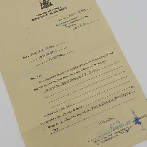 Union of South Africa 1941 letter to inform mother that her son was wounded - DP Raats