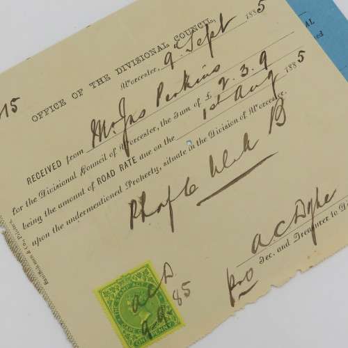 1885 Divisional Council and Municipality of Worcester Road tax receipts