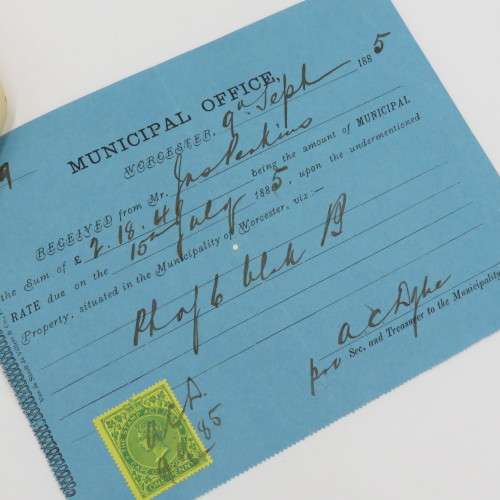1885 Divisional Council and Municipality of Worcester Road tax receipts
