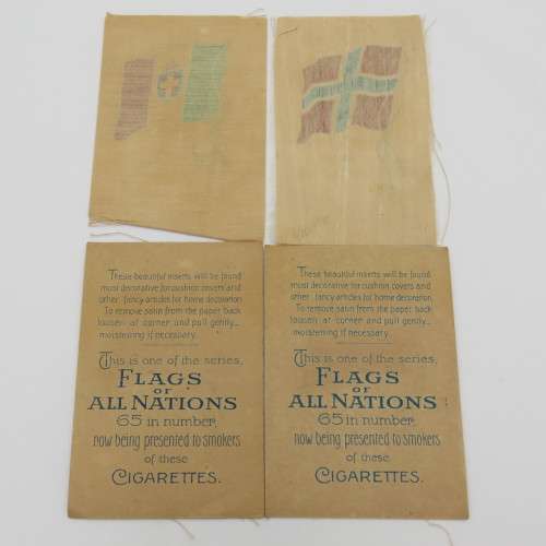 Lot of 8 flags of all nations cigarette cards in silk - 4 with backing - 4 without