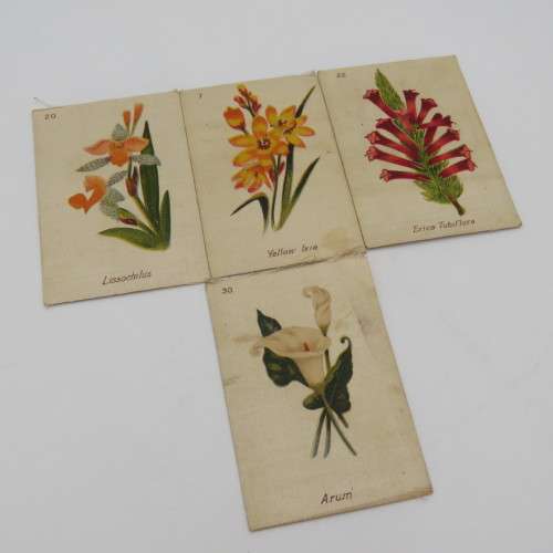 Lot of 9 South African flowers silky cigarette cards with paper backing