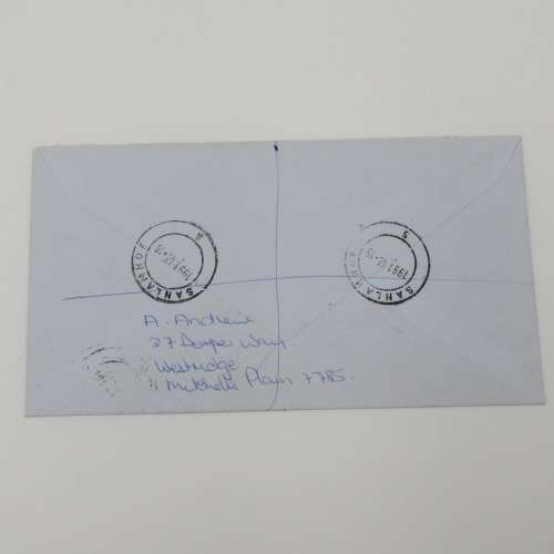 1991 Registered letter send from Sanlamhof Post Office to Cape Town with postage paid label