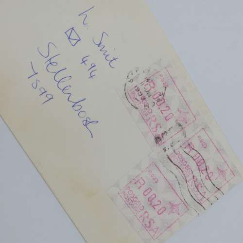 1993 Letter sent inside Stellenbosch with 3 x 20 cent postage labels