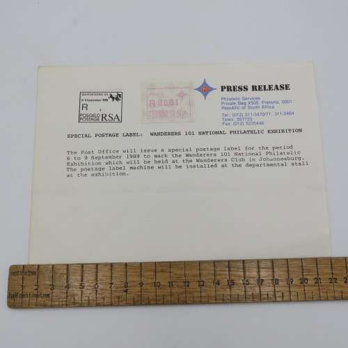 Special Postage label 1989 with press release