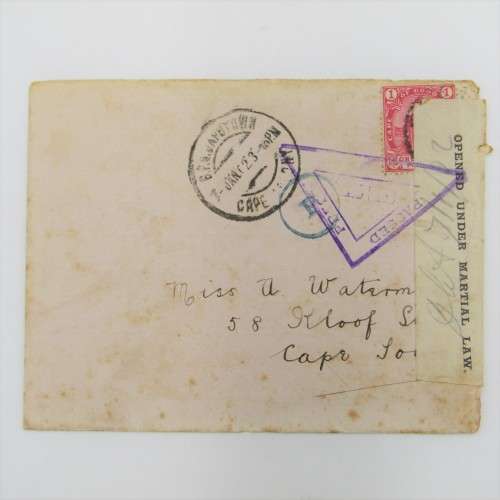 Boer War Paarl circular `P` censor with white opened under martial law - signed