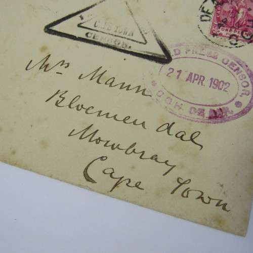 Boer War censored cover from De Aar South Africa to Mowbray South Africa 21 April 1902