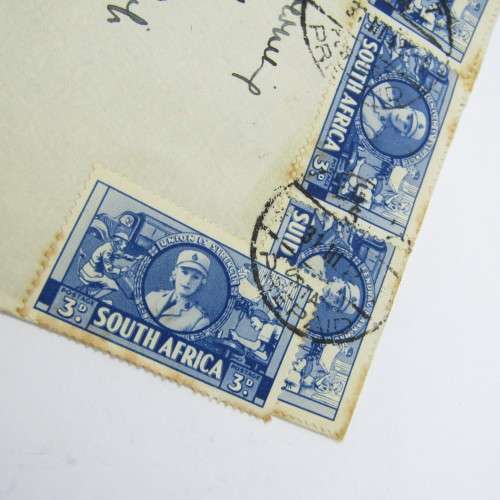 WW II South African Air Mail passed by censor with 4 x 3d war stamps Egypt 54