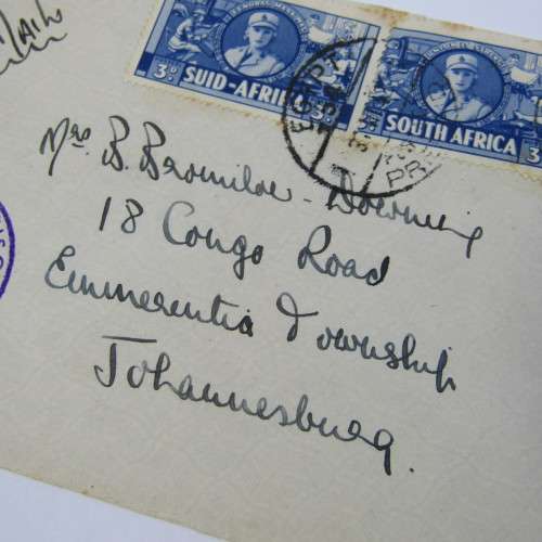 WW II South African Air Mail passed by censor with 4 x 3d war stamps Egypt 54