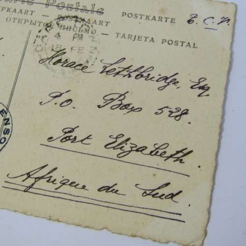 French Postcard passed by Eensor 18 Feb 1919 to Port Elizabeth passed by censor