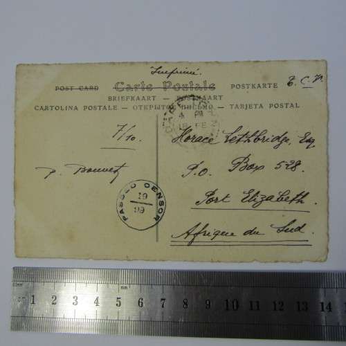 French Postcard passed by Eensor 18 Feb 1919 to Port Elizabeth passed by censor