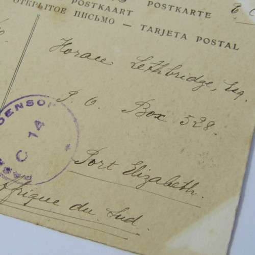 French postcard passed by censor c14 to Port Elizabeth