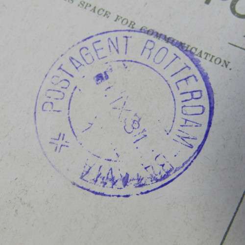 Ceylon postcard used Nederland 2 1/2 cent with violet Post agent Rotterdam cancellation - SCARCE