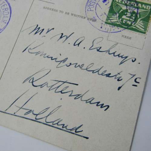 Ceylon postcard used Nederland 2 1/2 cent with violet Post agent Rotterdam cancellation - SCARCE
