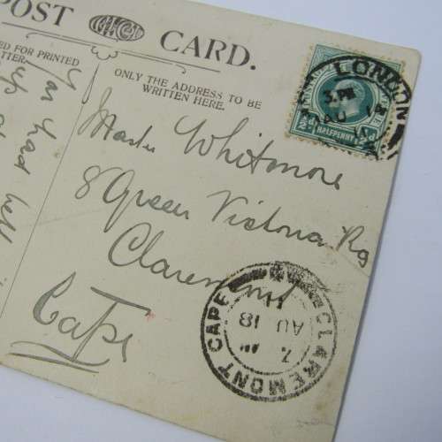 British 1/2d on East London postcard to Claremont Cape