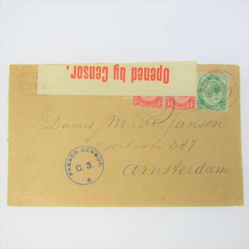 Censor cover from Dullstroom via Cape town South Africa to Amsterdam Netherlands - 25 August 1915